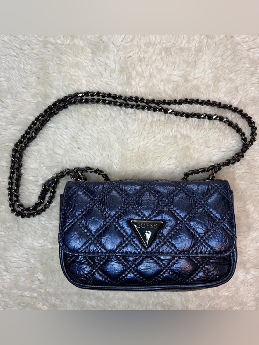 Guess metallic dark cobalt blue mini adjustable shoulder crossbody bag